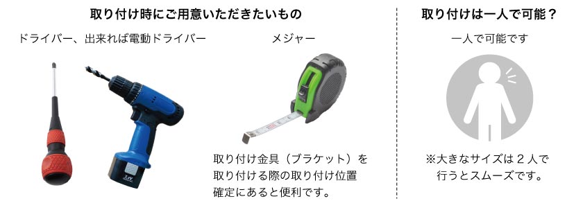 アルミブラインドの取付けに必要な工具と取付人数です
