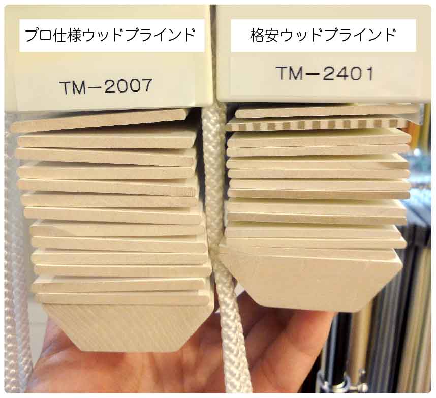 ウッドブラインドのたたみ幅比較