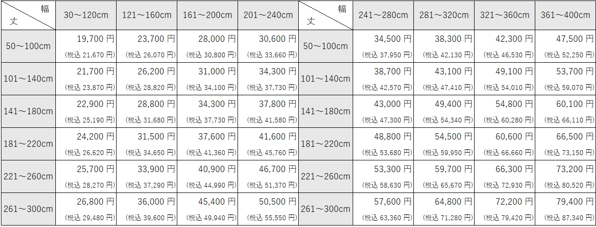 バーチカルブラインド、バトン操作の価格表