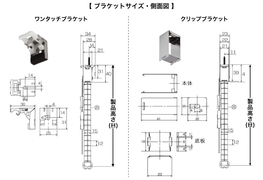 薄型ブラインドのブラケットサイズと製品サイズ