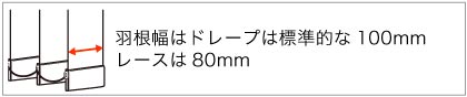 レース付きバーチカルブラインドの羽根幅は、ドレープ側が100mm、レース側が80mmです。