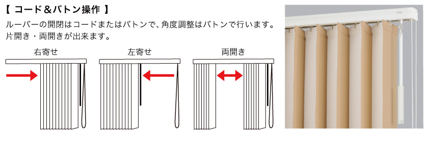 コード&バトン操作は、コードとバトンで開閉、バトンでルーバーの回転をします。