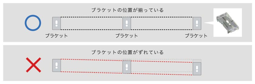 バーチカルブラインドの取り付け位置の注意点。ブラケットは位置を揃えて取付けてください。