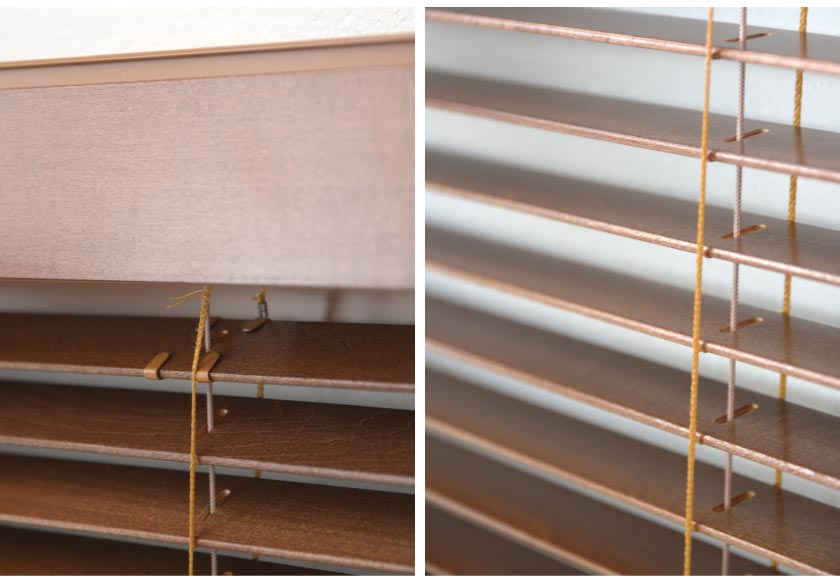 格安ウッドブラインドの羽根とヘッドボックスです。