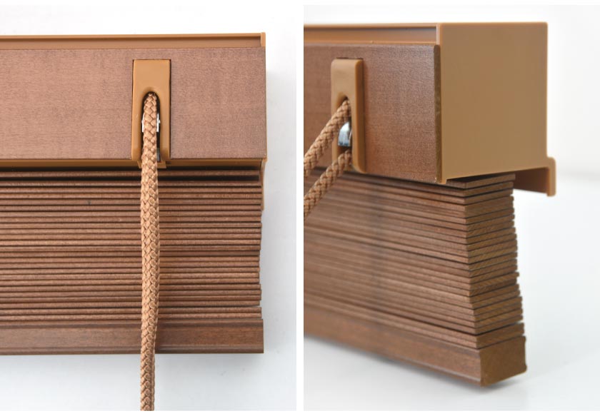 格安ウッドブラインドの正面と側面から見たところです。