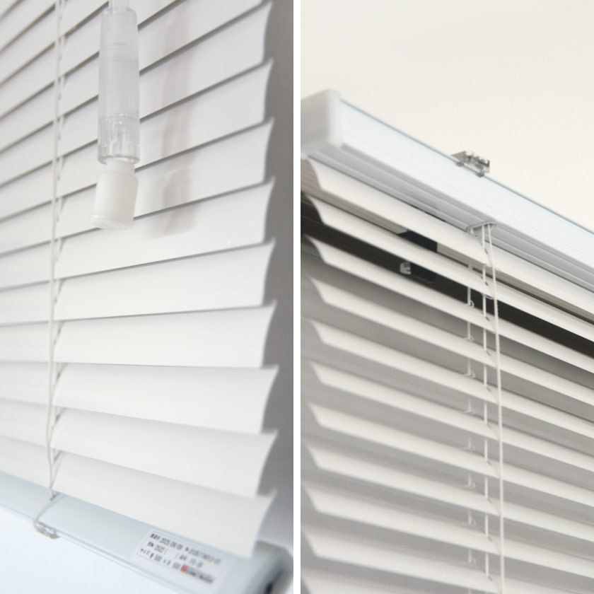 窓枠・木枠に取り付け可能なアルミブラインドのアップです。操作性もよい、日本製です。