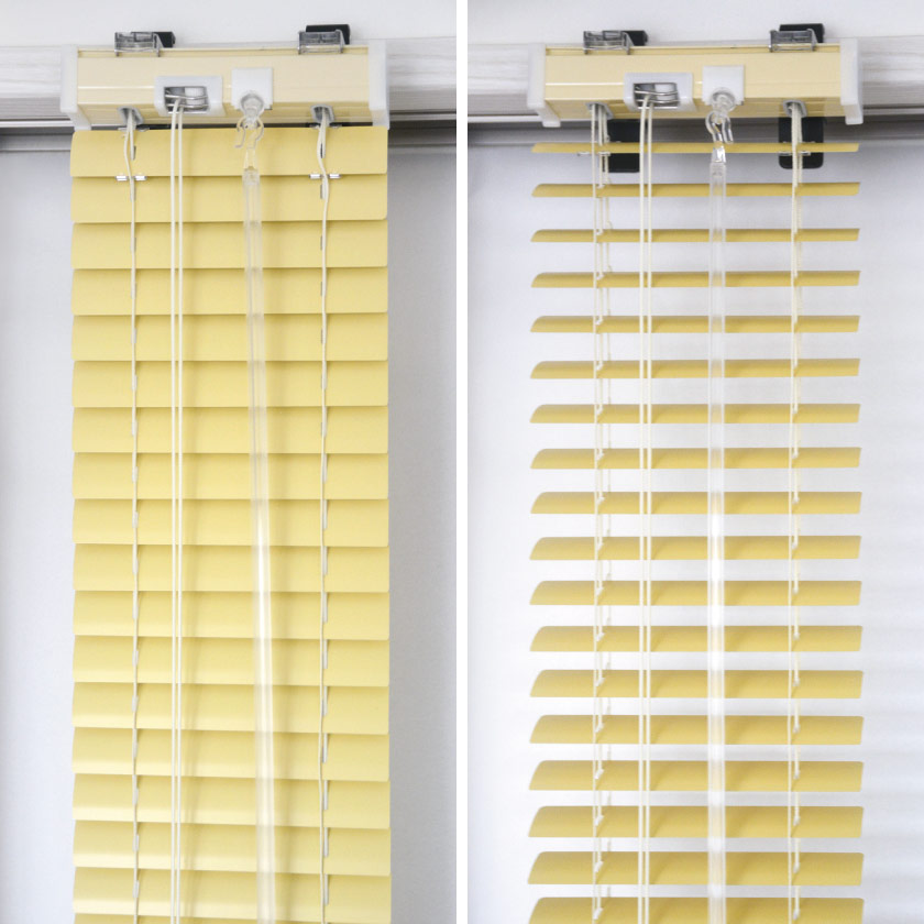 スリット窓専用のアルミブラインドの羽根を回転させた様子です。